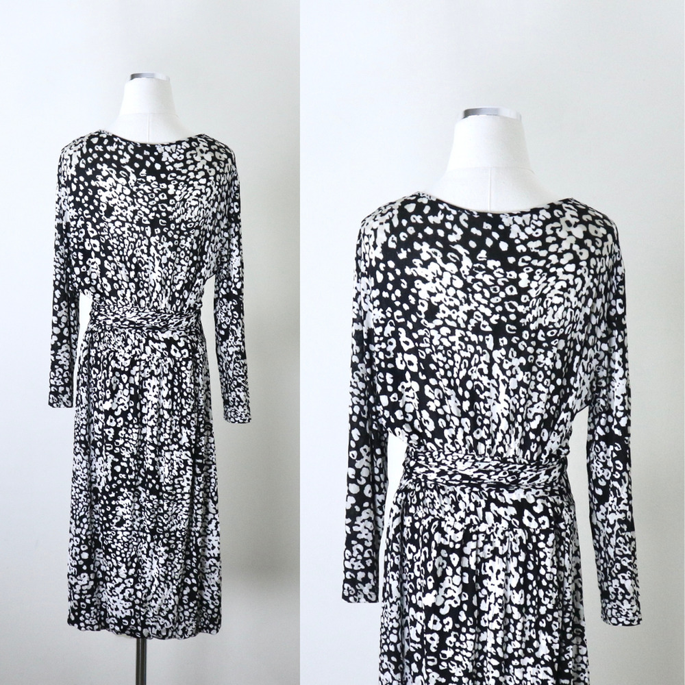 Max Mara IT 42 US 8 Soft Jersey Knit Tie Waist V Neck Dress Black Leopard Print - Picture 6 of 10
